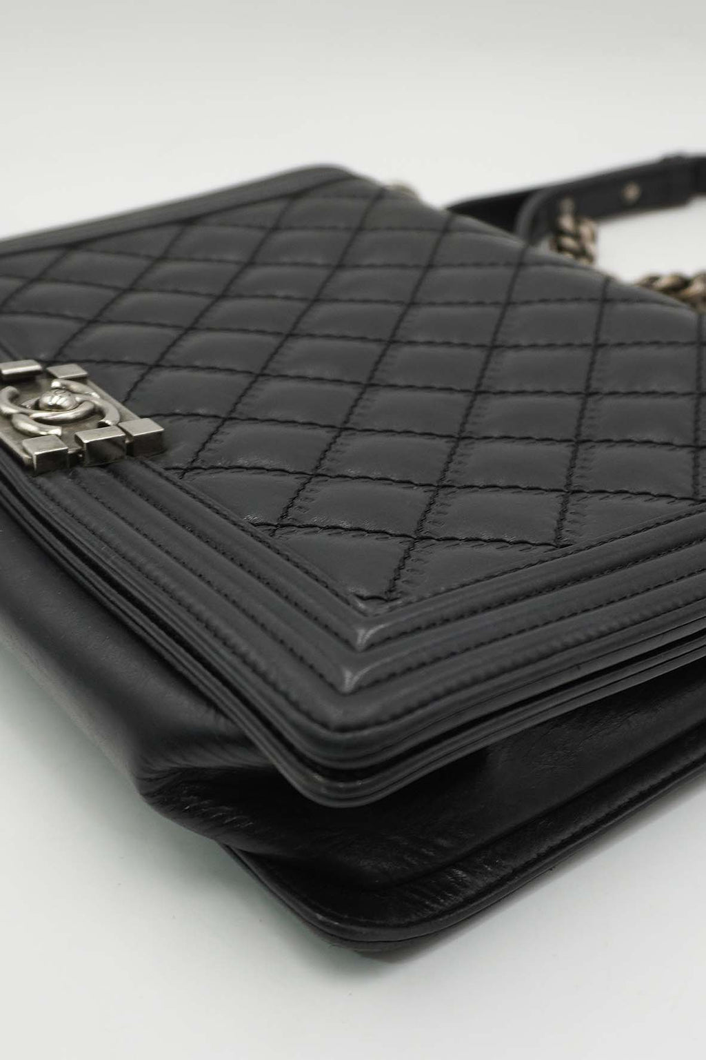 Large Classic Quilted Boy Silver Hardware Black