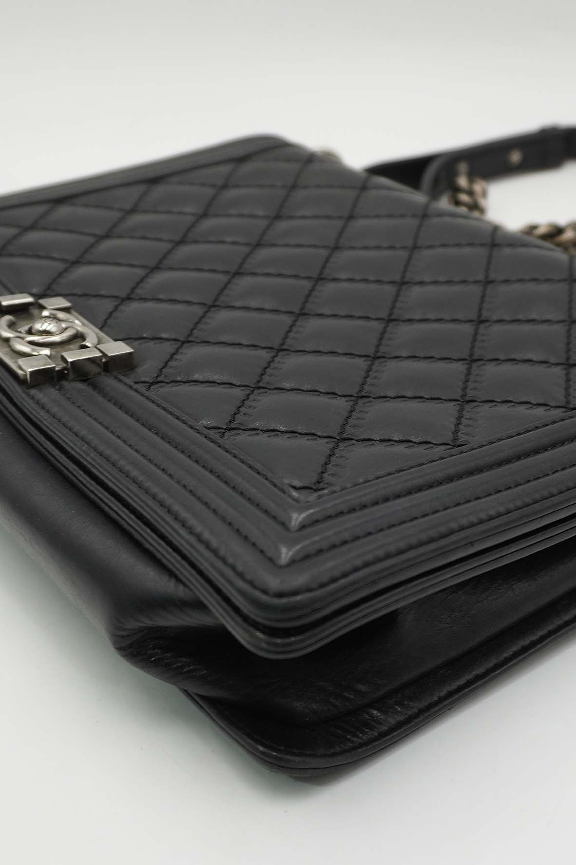 Large Classic Quilted Boy Silver Hardware Black