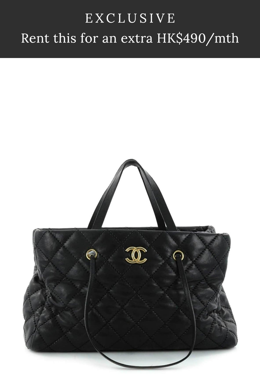 Large Quilted Retro Chain Shopping Tote Black