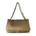 Pre owned Chanel gold quilted leather double flap designer travel bag