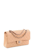 Quilted Caviar Medium Classic Flap Bag Beige with Silver Hardware