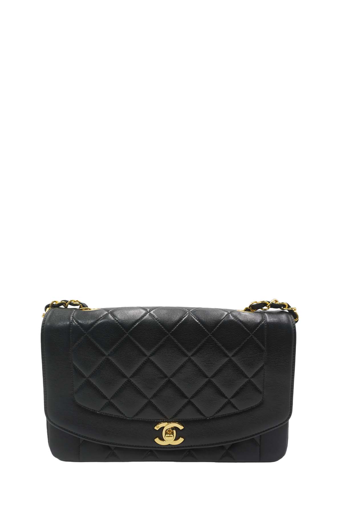 Medium Diana Flap Bag Lambskin Black
