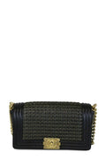 Medium Lambskin Leather Braided Boy Black with Gold Hardware