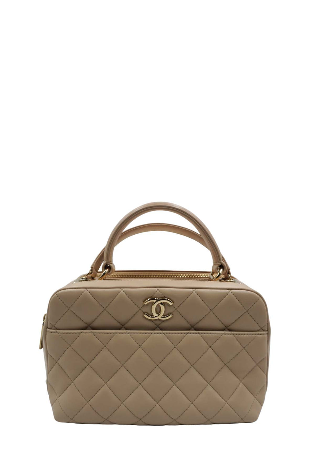 Medium Quilted Trendy CC Bowling Bag Beige