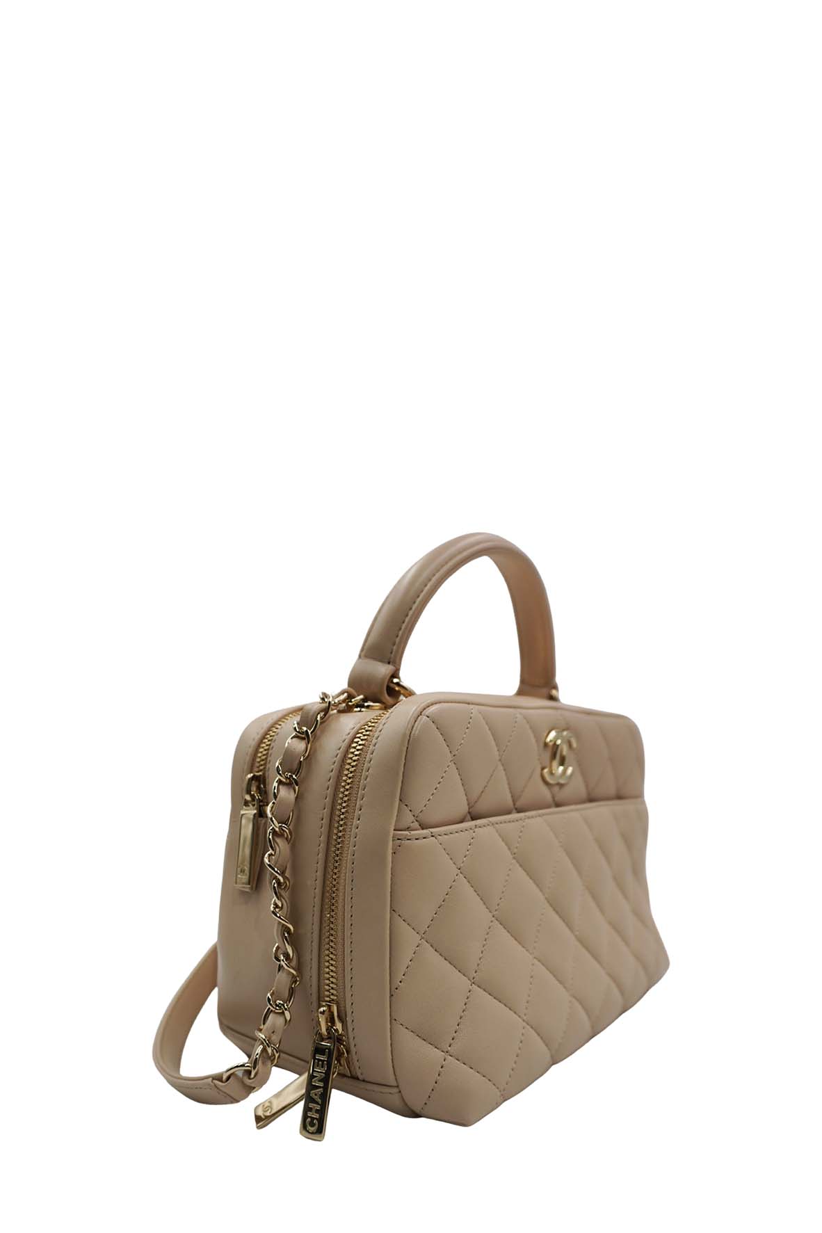 Medium Quilted Trendy CC Bowling Bag Beige