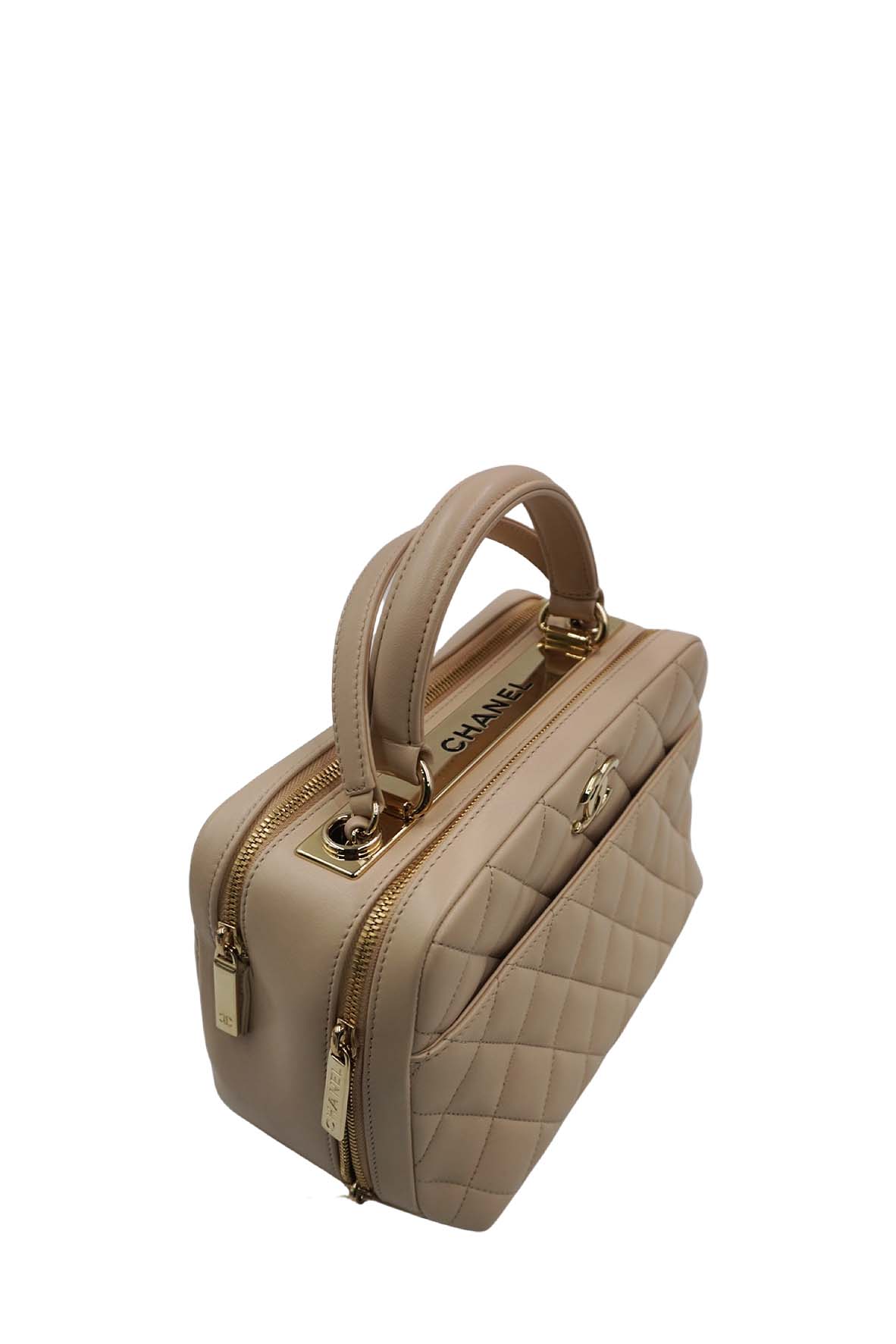 Medium Quilted Trendy CC Bowling Bag Beige