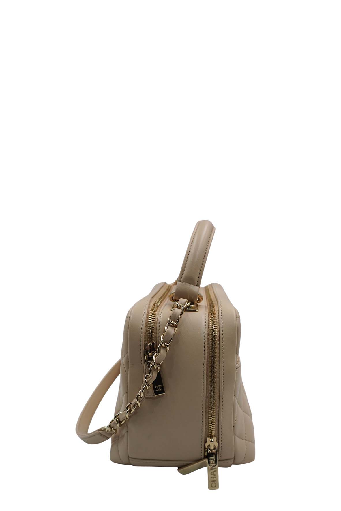 Medium Quilted Trendy CC Bowling Bag Beige