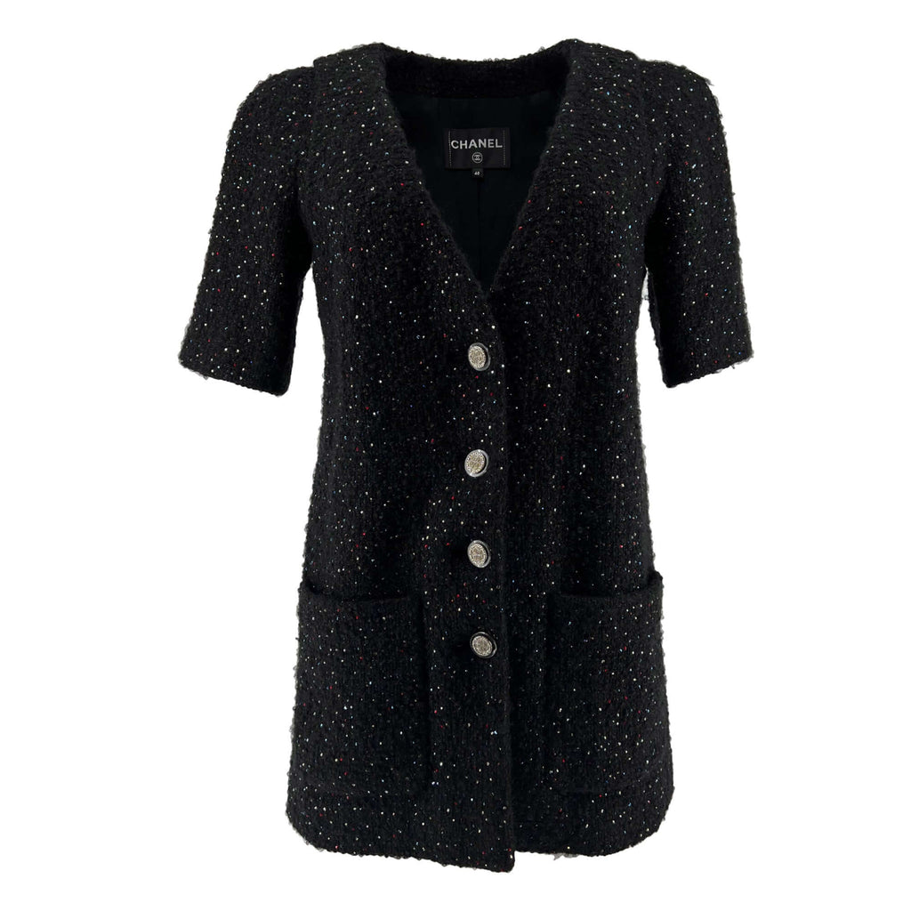 Pre owned Chanel wool Tweed Crystal Novelty Button Designer Jacket/Dress