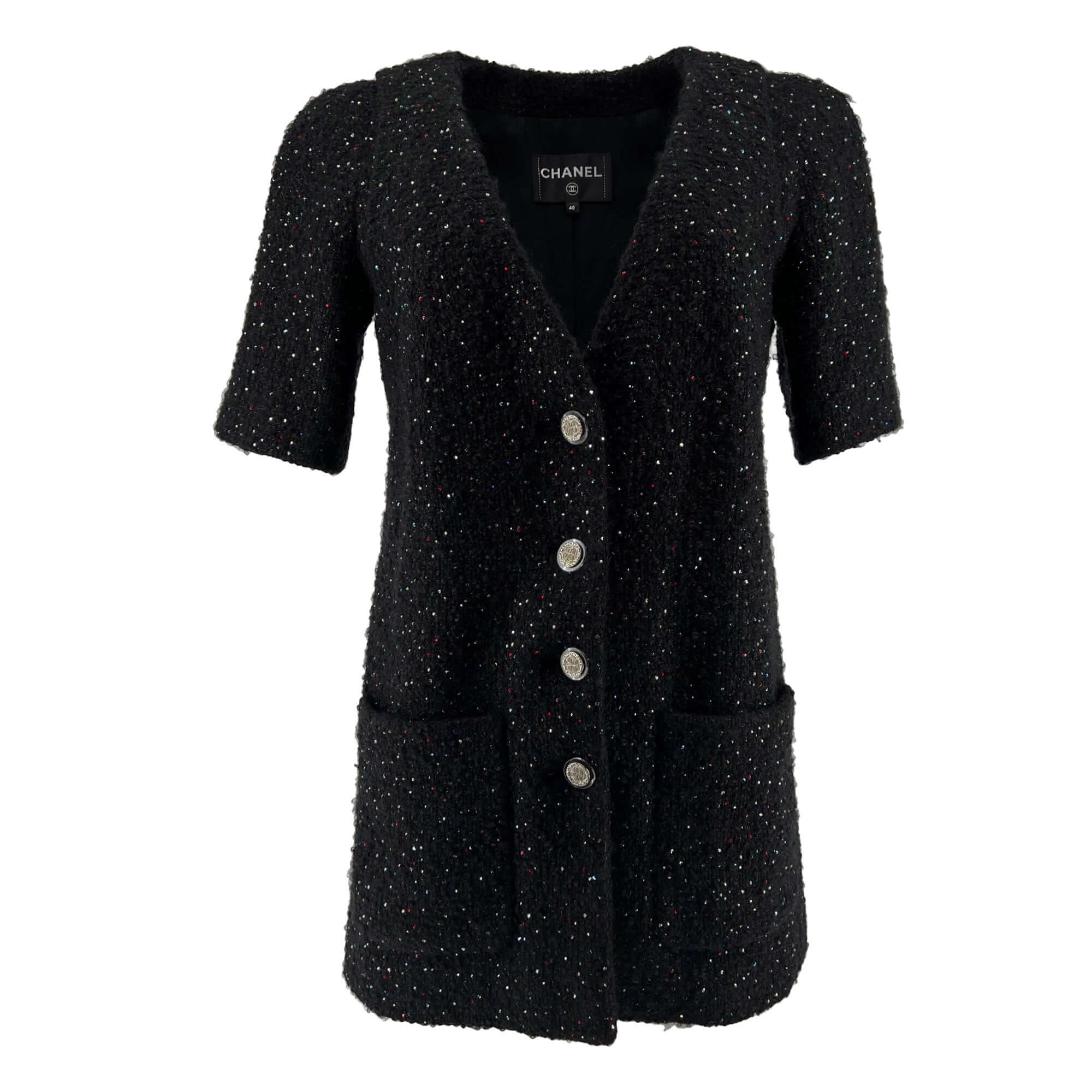 Pre owned Chanel wool Tweed Crystal Novelty Button Designer Jacket/Dress