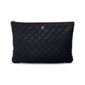 Pre owned Chanel black quilted caviar leather large o-case zip designer pouch