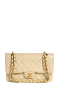Quilted Caviar Medium Classic Flap Bag Beige with Gold Hardware