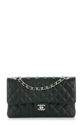 Quilted Caviar Medium Classic Flap Bag Black with Silver Hardware