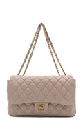 Quilted Front Pocket Flap Bag Beige