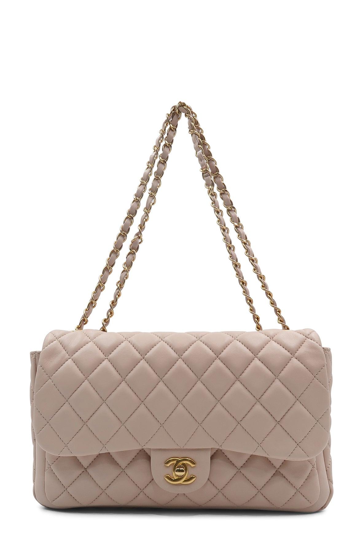 Quilted Front Pocket Flap Bag Beige