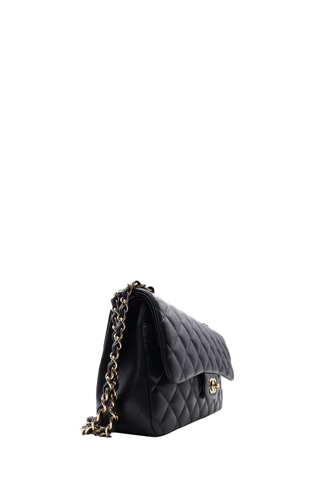 Quilted Lambskin Jumbo Classic Flap Bag with Gold Hardware Black