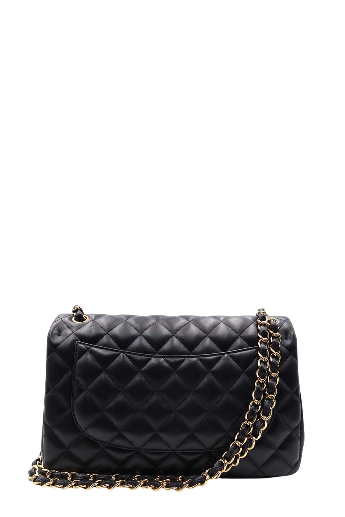 Quilted Lambskin Jumbo Classic Flap Bag with Gold Hardware Black