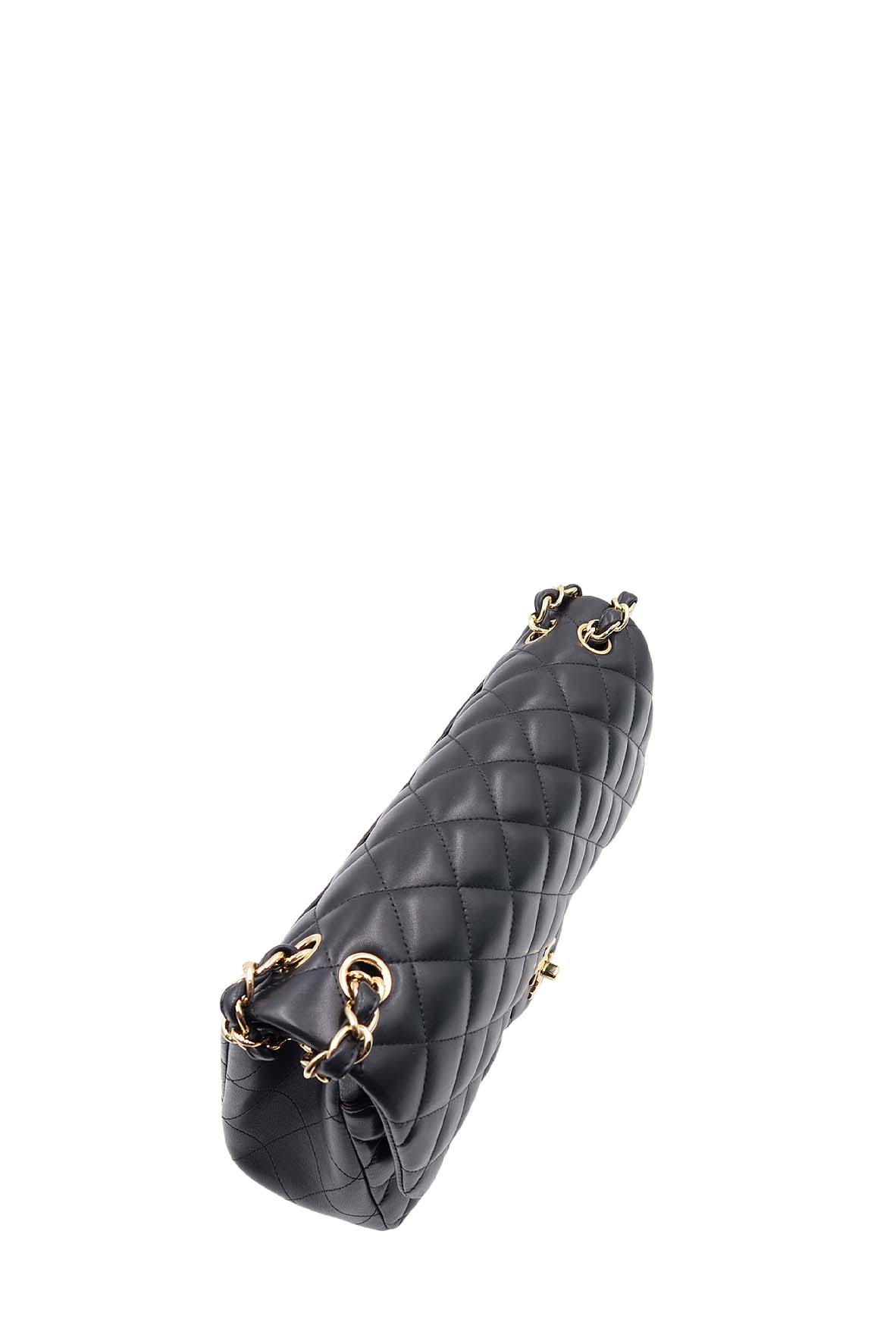 Quilted Lambskin Jumbo Classic Flap Bag with Gold Hardware Black