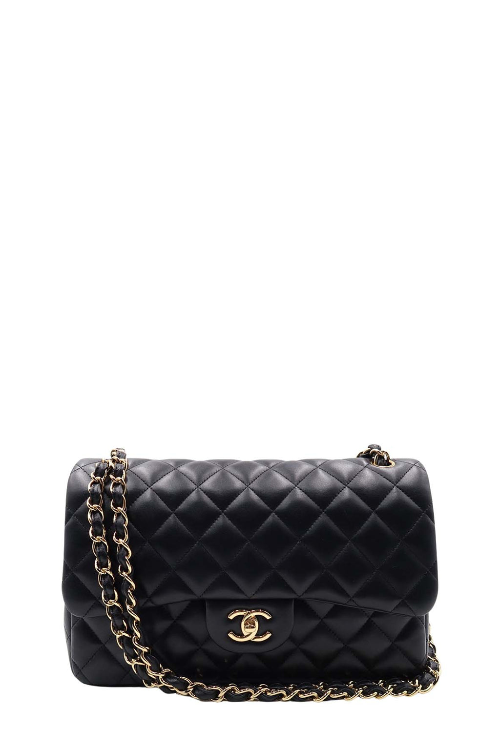 Quilted Lambskin Jumbo Classic Flap Bag with Gold Hardware Black