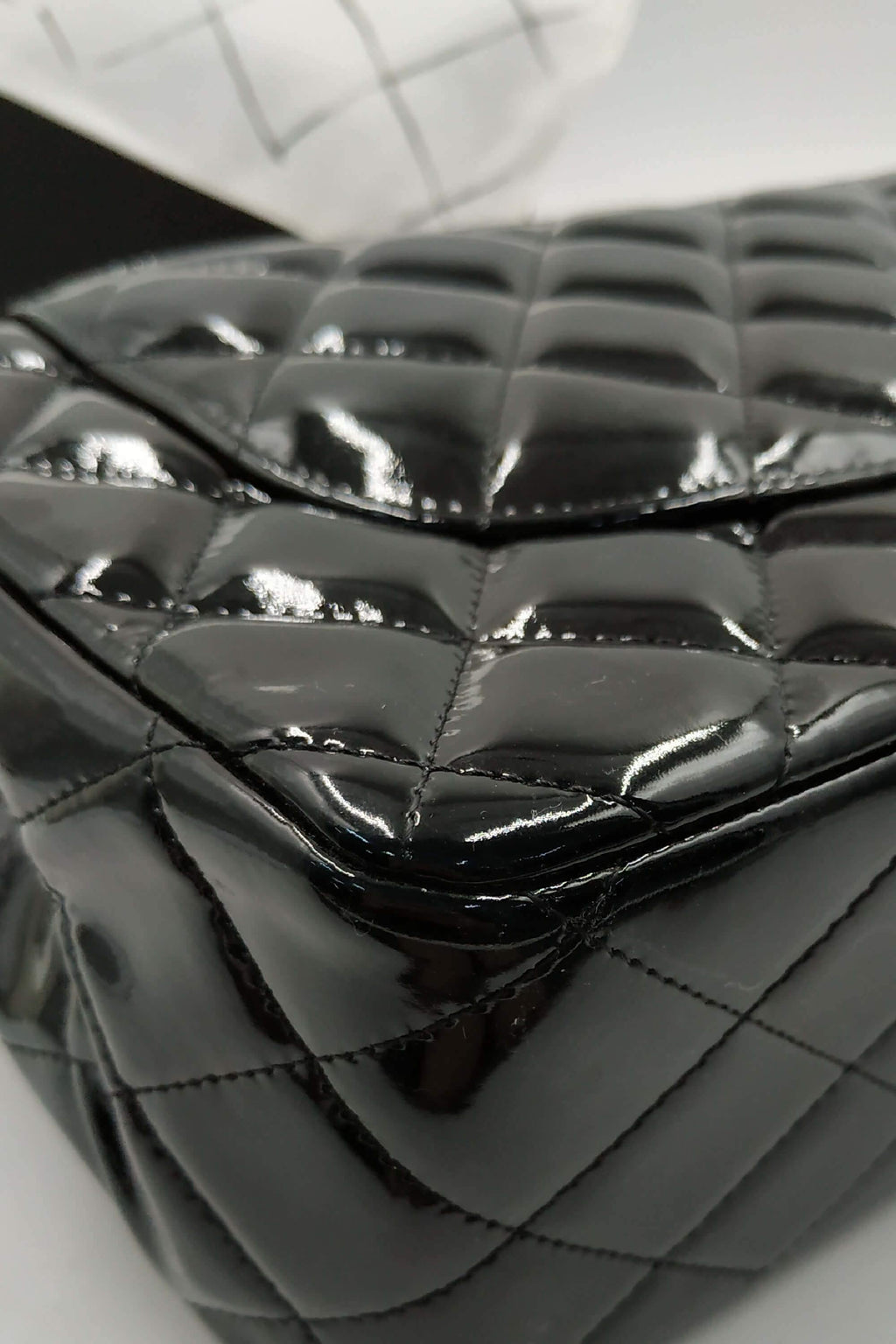 Quilted Patent Jumbo Classic Flap Bag with Silver Hardware Black
