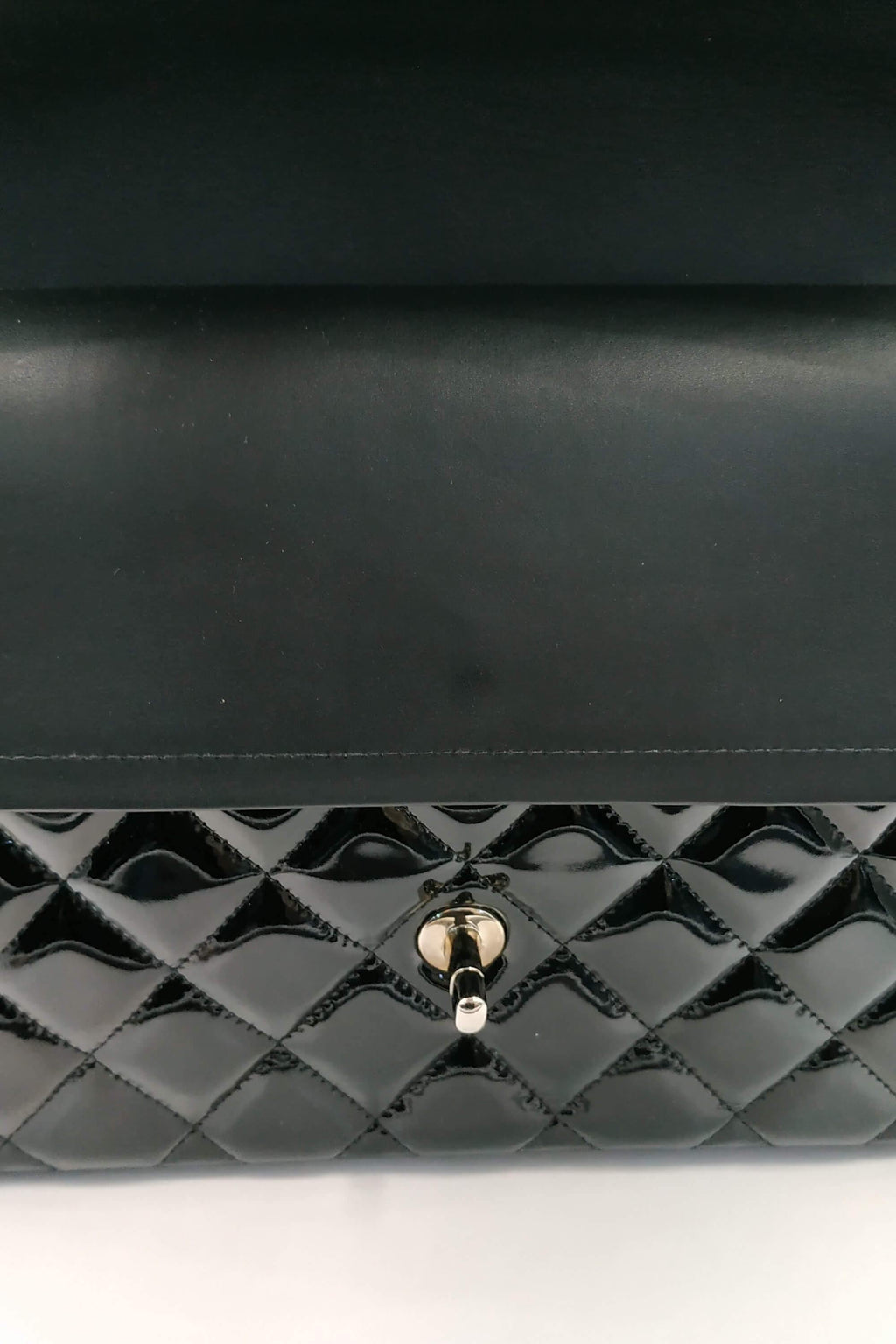 Quilted Patent Jumbo Classic Flap Bag with Silver Hardware Black