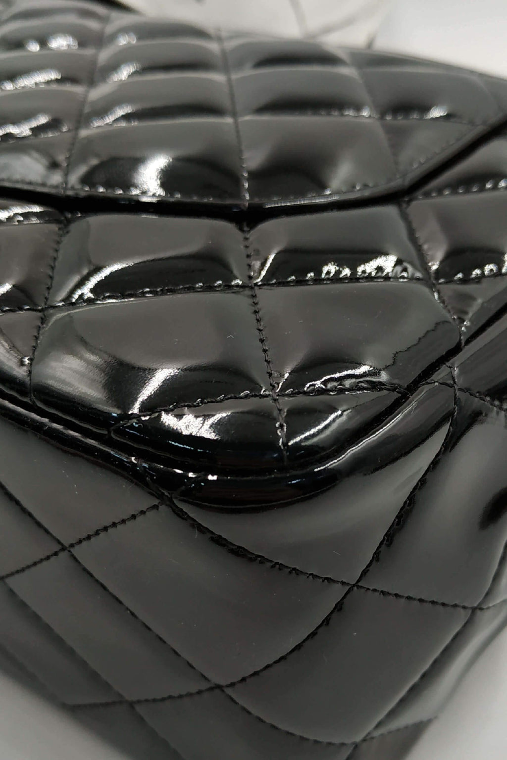 Quilted Patent Jumbo Classic Flap Bag with Silver Hardware Black