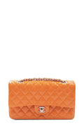 Quilted Patent Medium Classic Flap Bag Orange with Silver Hardware