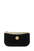 Small CC Button Zip Pouch Quilted Velvet Black