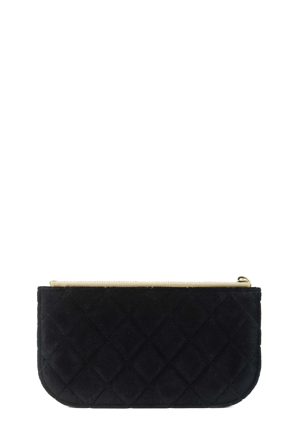 Small CC Button Zip Pouch Quilted Velvet Black