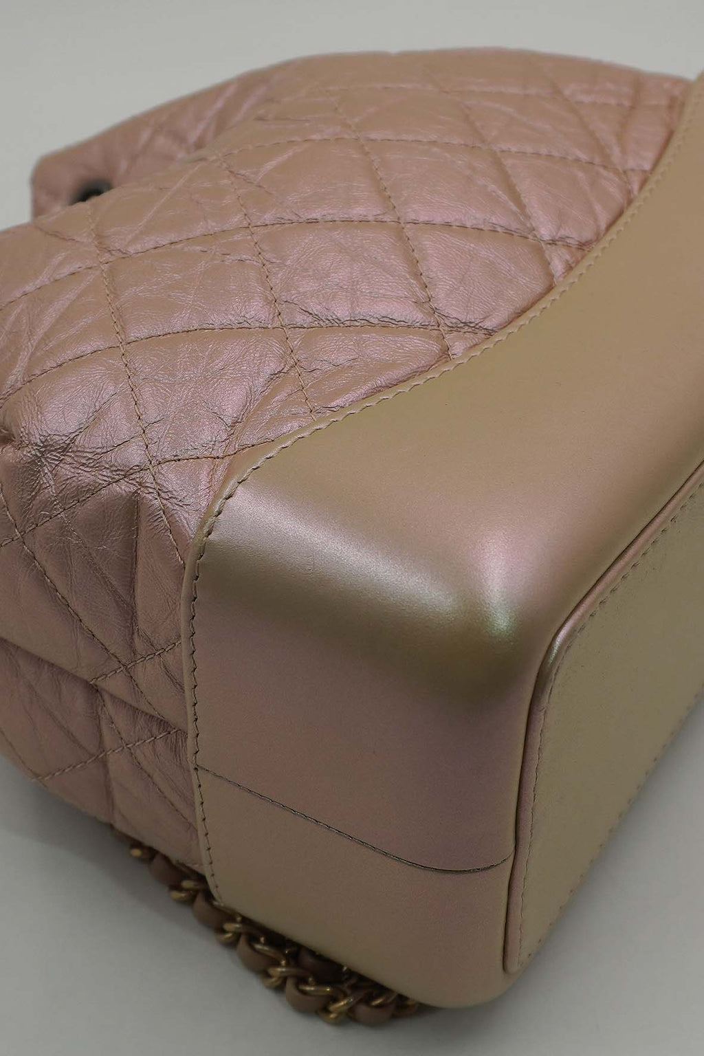 Small Gabrielle Iridescent Lambskin Calfskin Quilted Backpack Light Pink