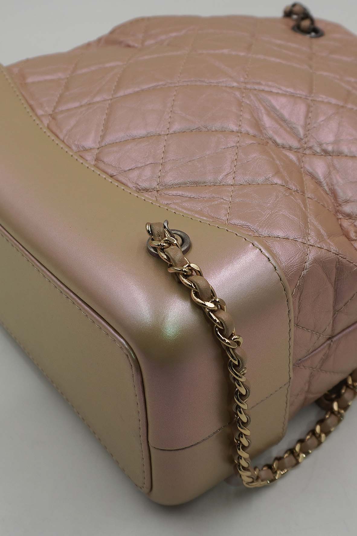Small Gabrielle Iridescent Lambskin Calfskin Quilted Backpack Light Pink