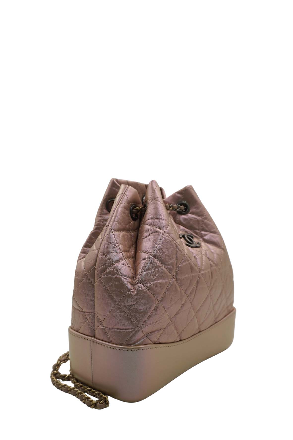 Small Gabrielle Iridescent Lambskin Calfskin Quilted Backpack Light Pink