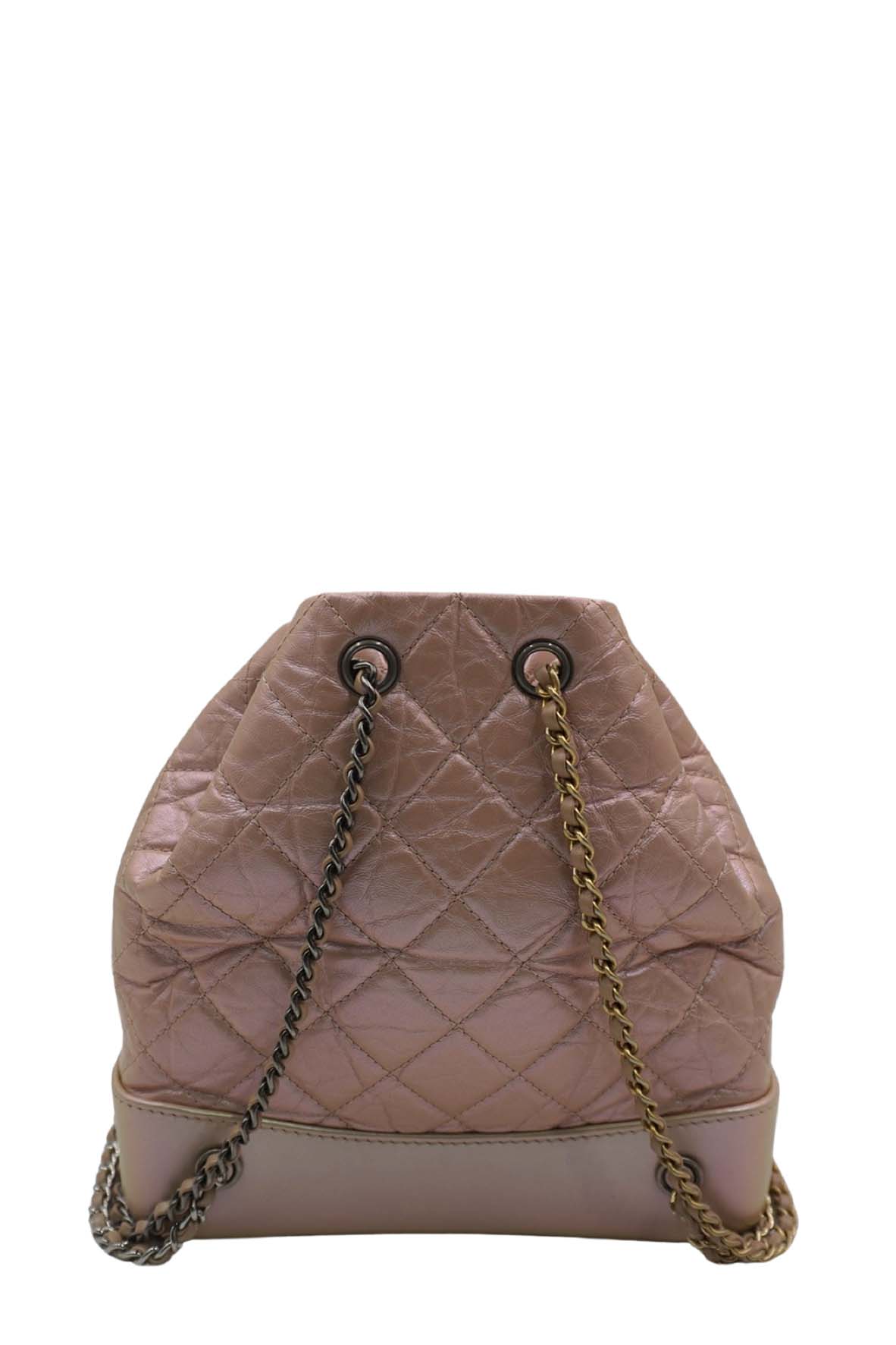 Small Gabrielle Iridescent Lambskin Calfskin Quilted Backpack Light Pink