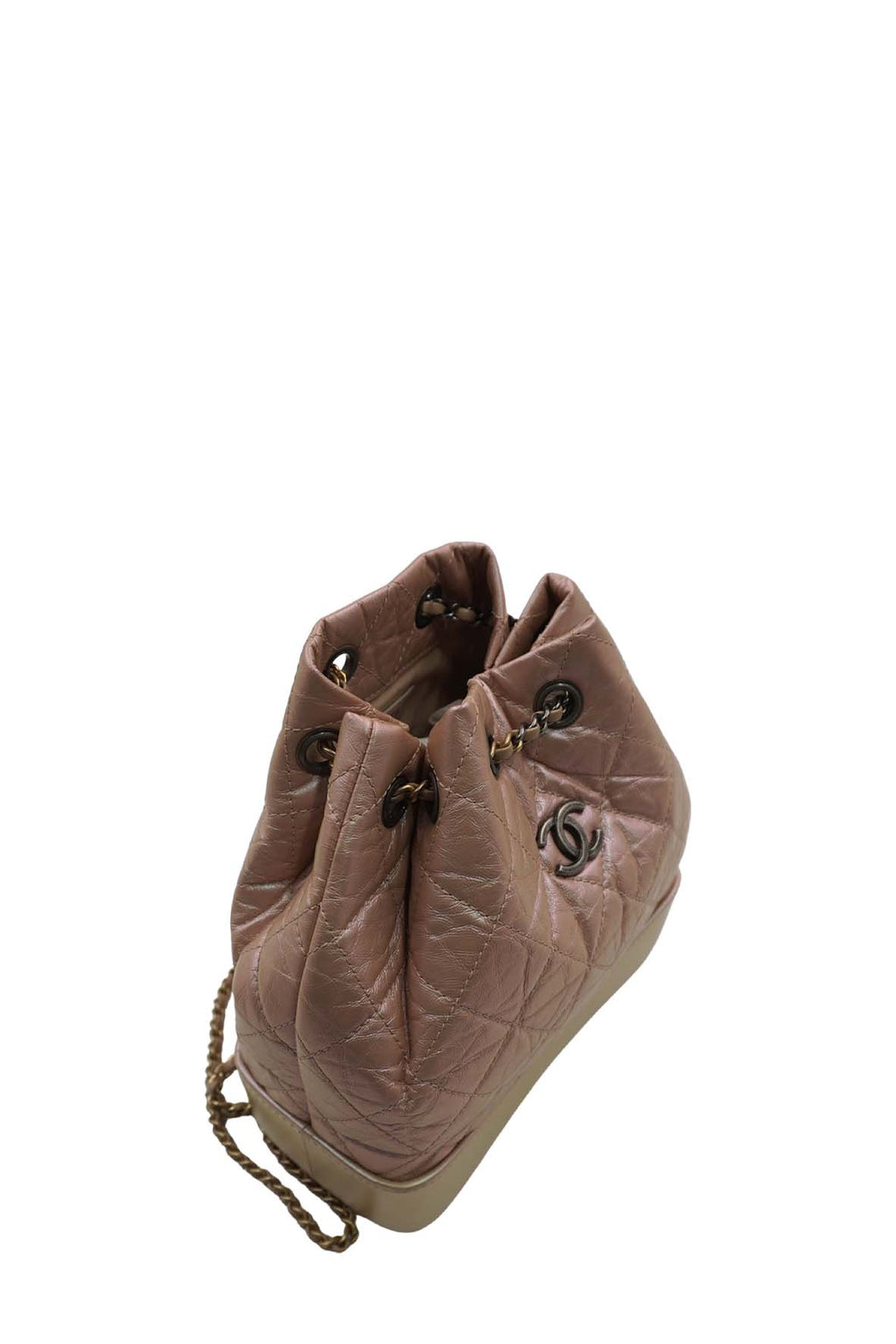 Small Gabrielle Iridescent Lambskin Calfskin Quilted Backpack Light Pink