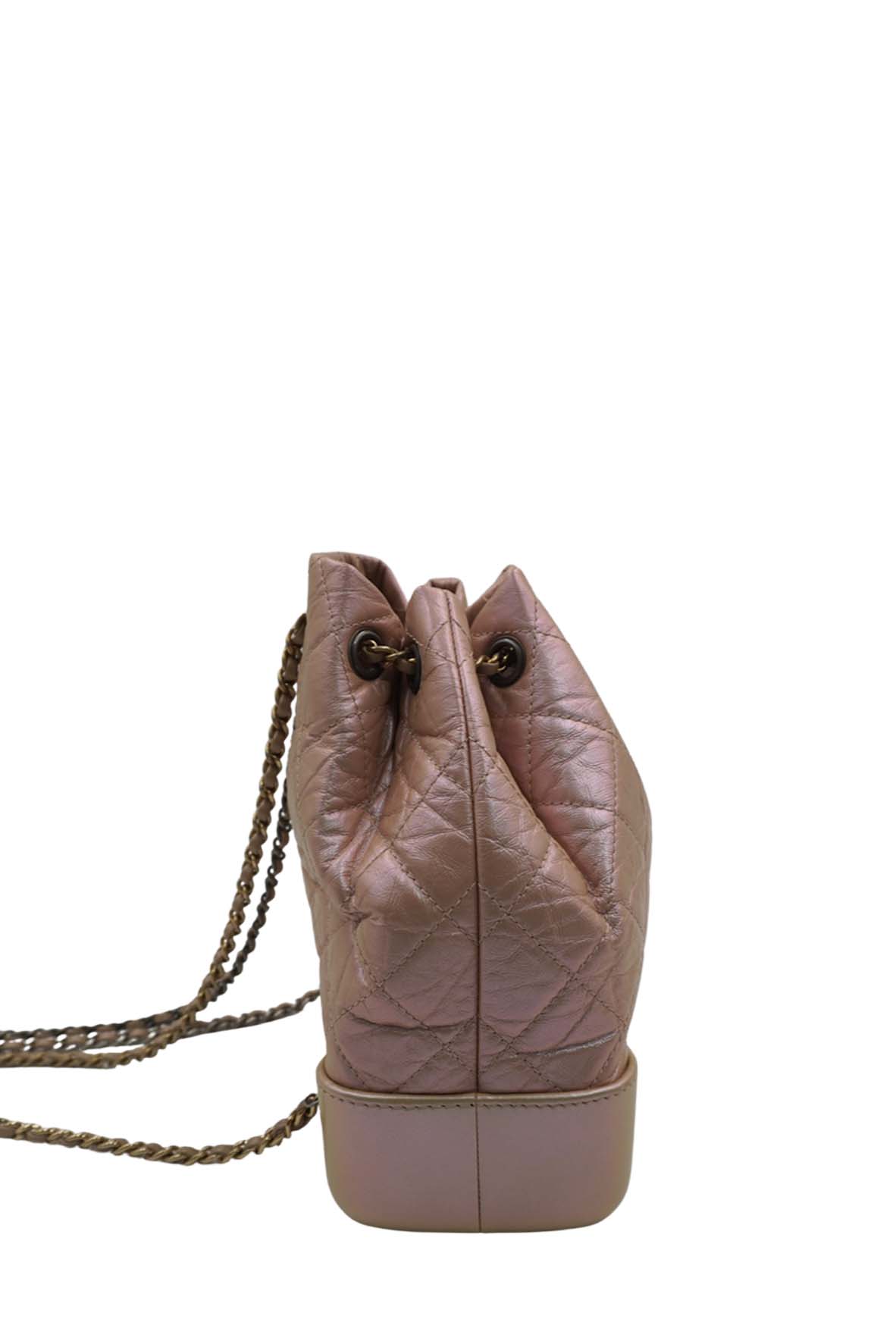 Small Gabrielle Iridescent Lambskin Calfskin Quilted Backpack Light Pink