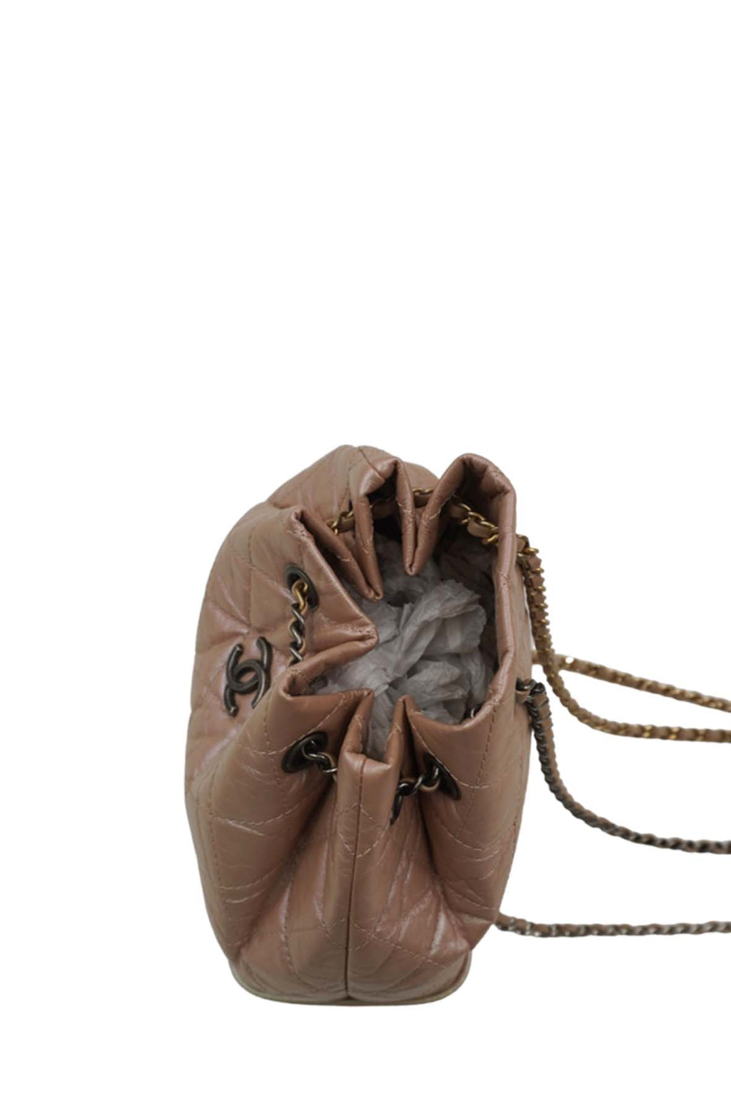 Small Gabrielle Iridescent Lambskin Calfskin Quilted Backpack Light Pink