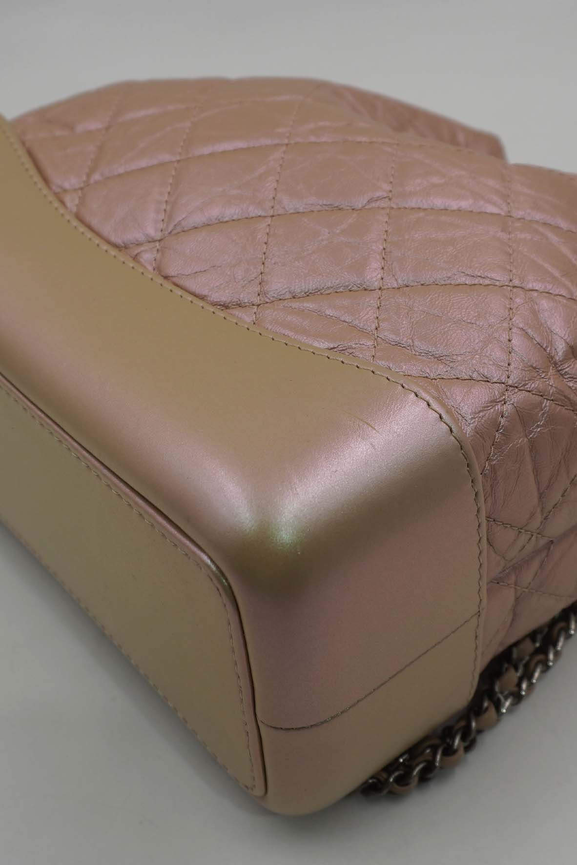 Small Gabrielle Iridescent Lambskin Calfskin Quilted Backpack Light Pink