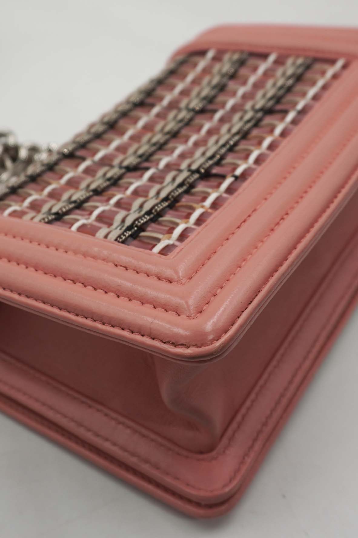Small Woven PVC Boy with Silver Hardware Pink