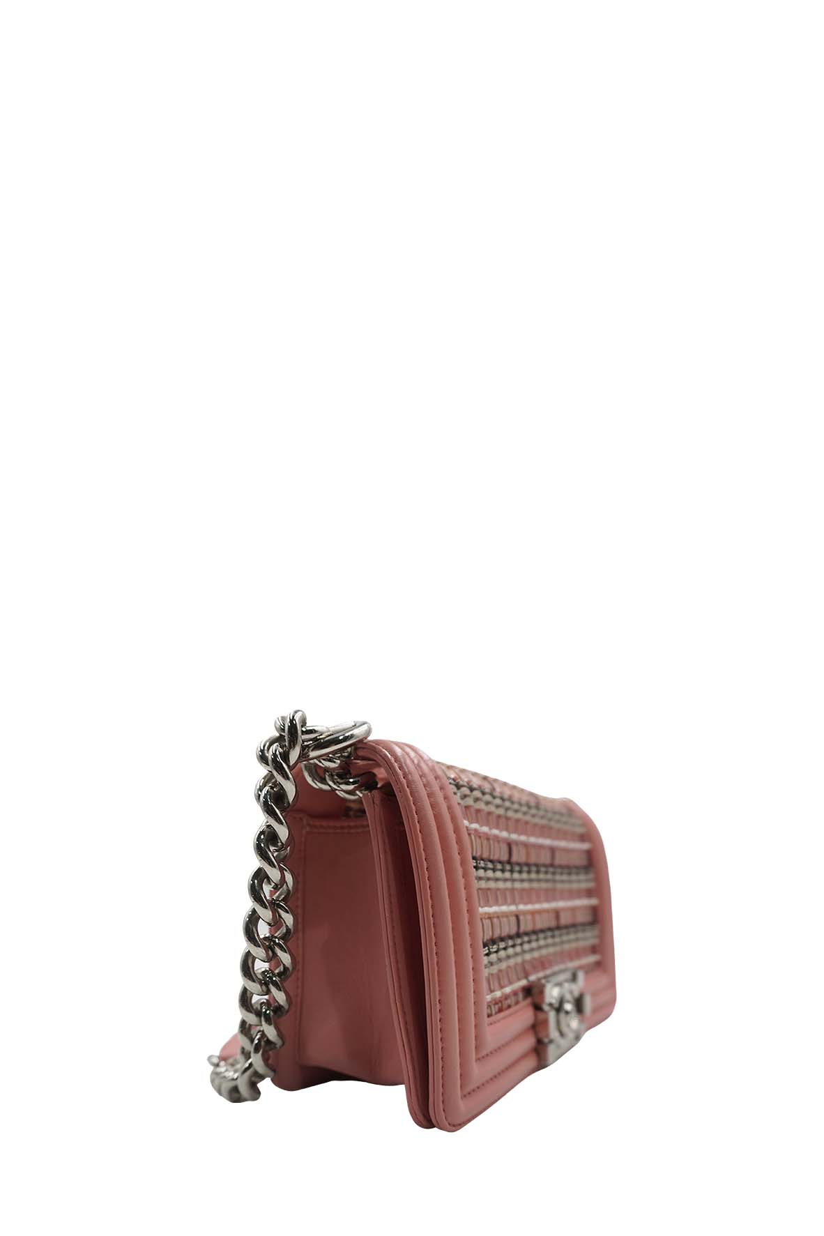 Small Woven PVC Boy with Silver Hardware Pink