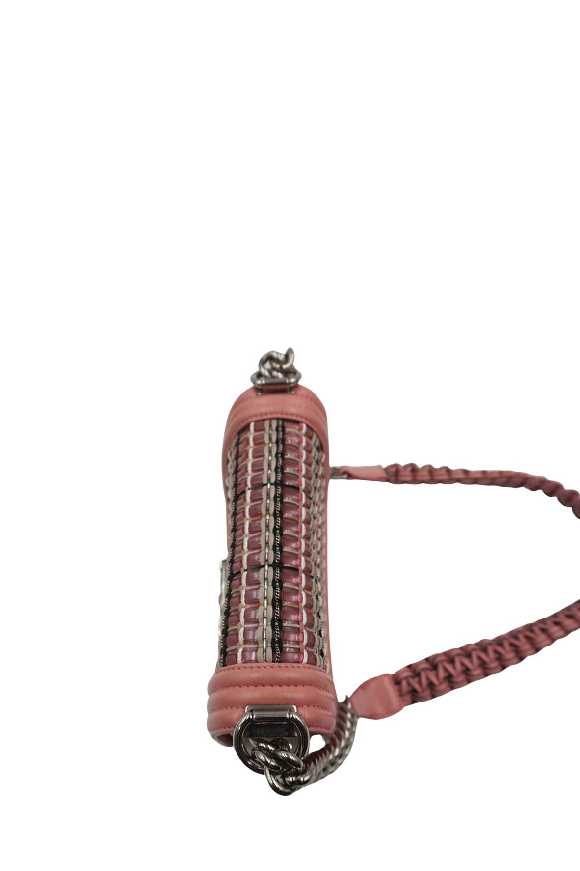 Small Woven PVC Boy with Silver Hardware Pink