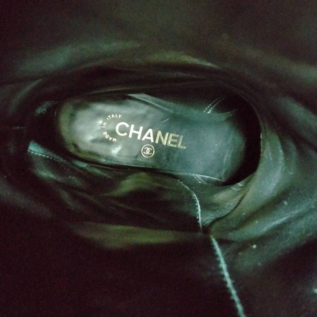 Chanel Tall Boots Women Black Suede Leather