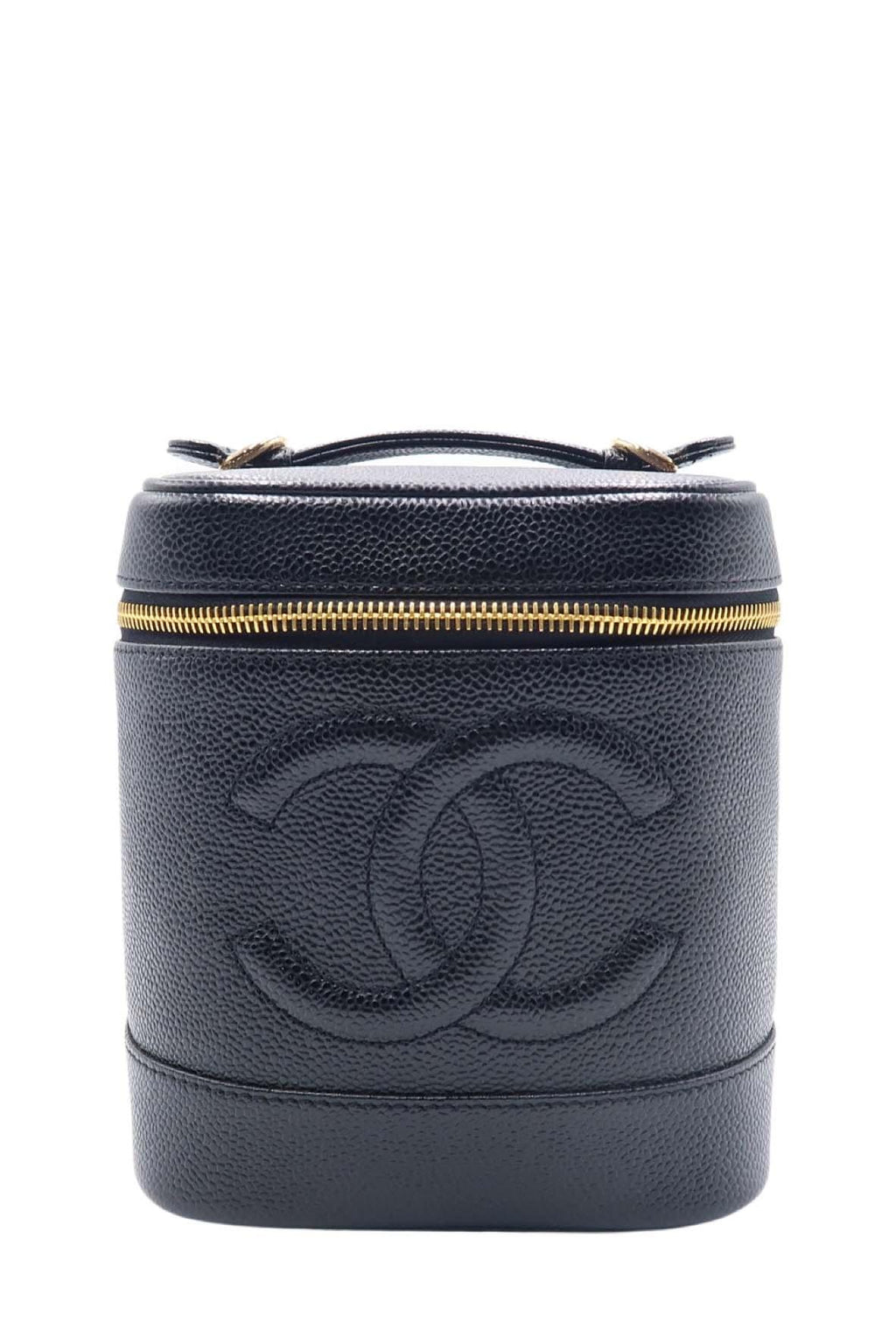 Vintage Caviar Vanity Bag with Pearl Chain Black