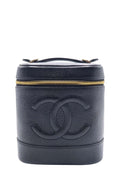 Vintage Caviar Vanity Bag with Pearl Chain Black