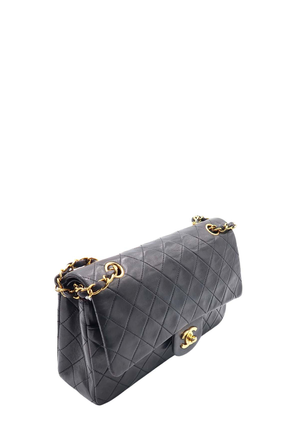 Vintage Quilted Lambskin Classic Medium Flap Bag Black