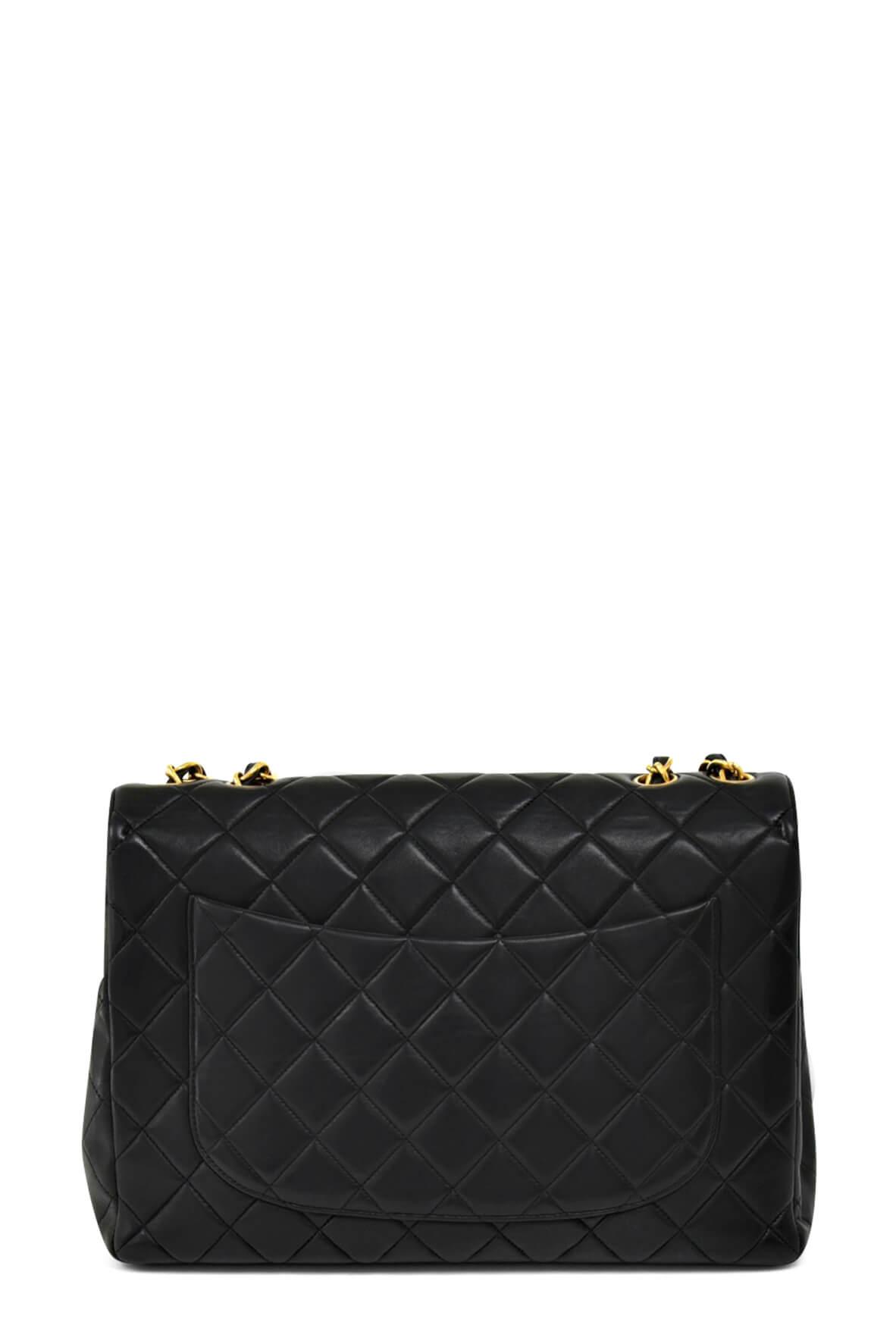 Vintage Quilted Lambskin Jumbo Classic Flap Bag Black with Gold Hardware