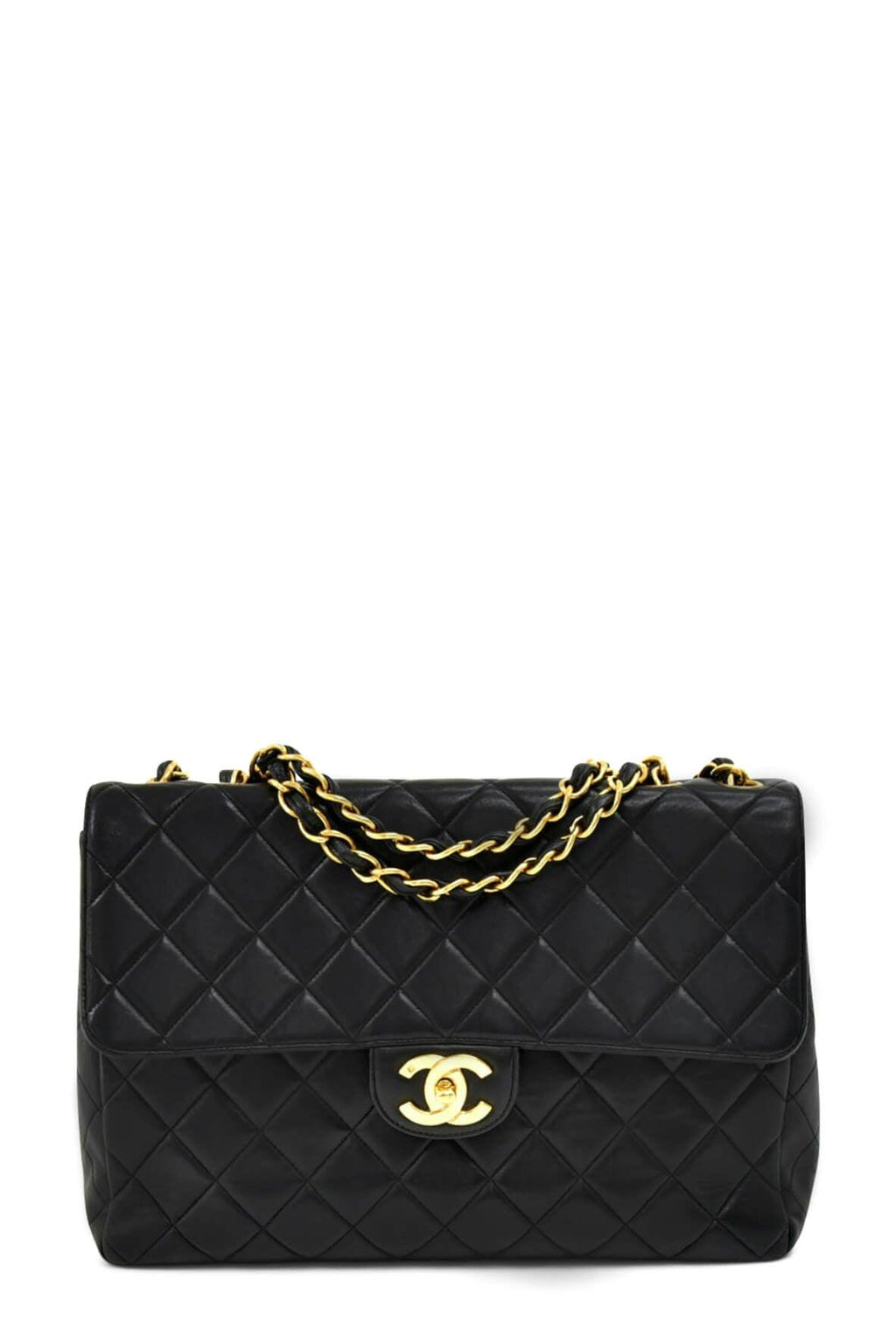 Vintage Quilted Lambskin Jumbo Classic Flap Bag Black with Gold Hardware