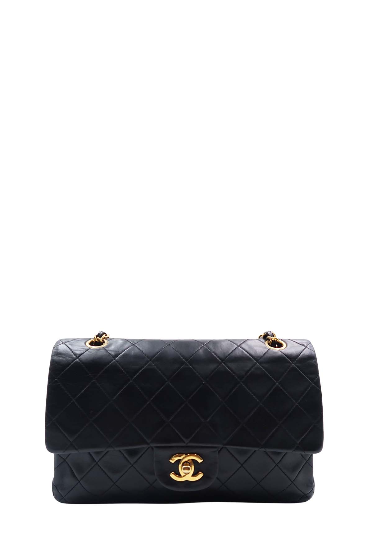 Vintage Quilted Lambskin Medium Classic Flap Bag Black with Gold Hardware Black