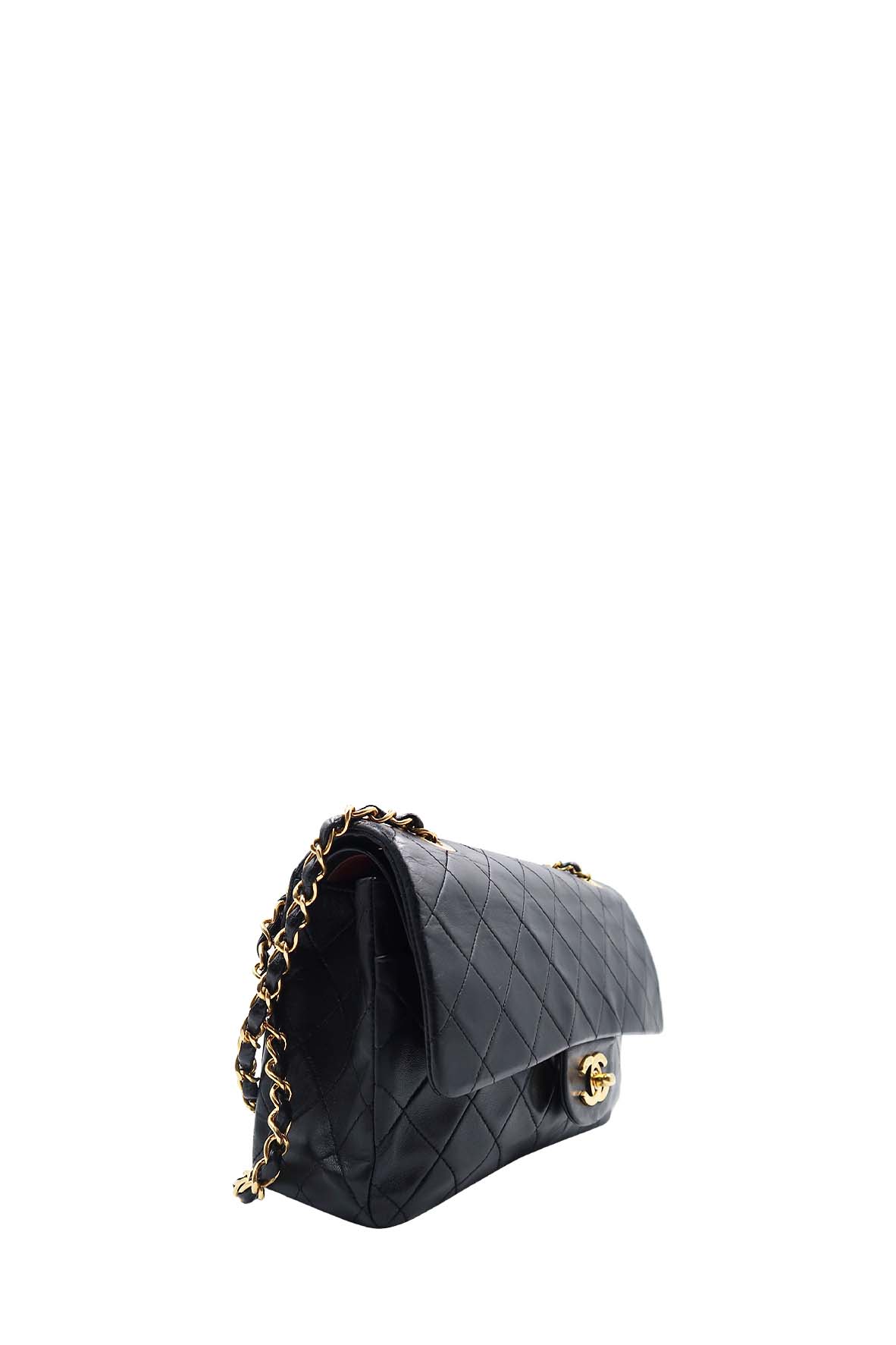 Vintage Quilted Lambskin Medium Classic Flap Bag Black with Gold Hardware Black