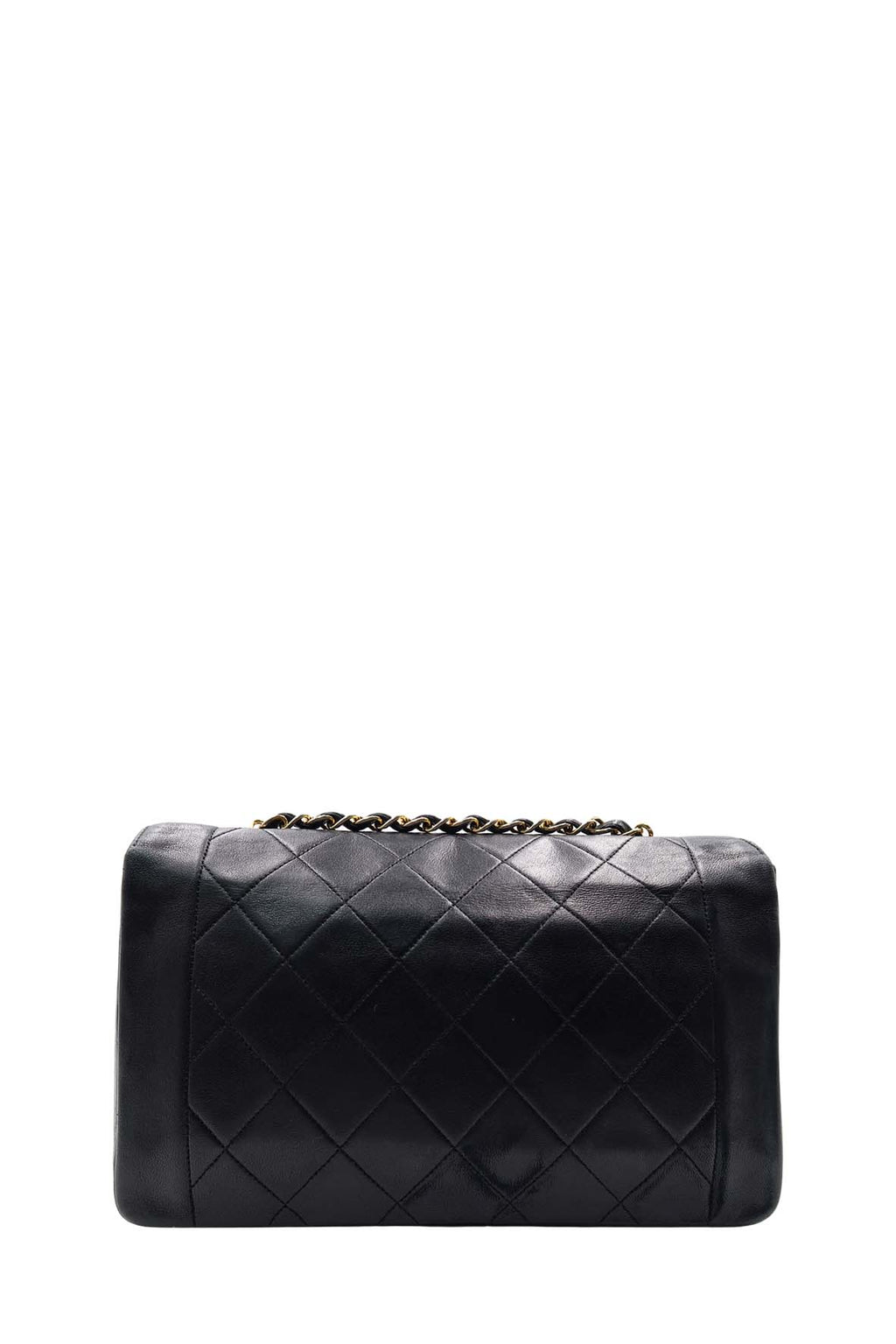 Vintage Quilted Lambskin Medium Diana Flap Bag with Gold Hardware Black