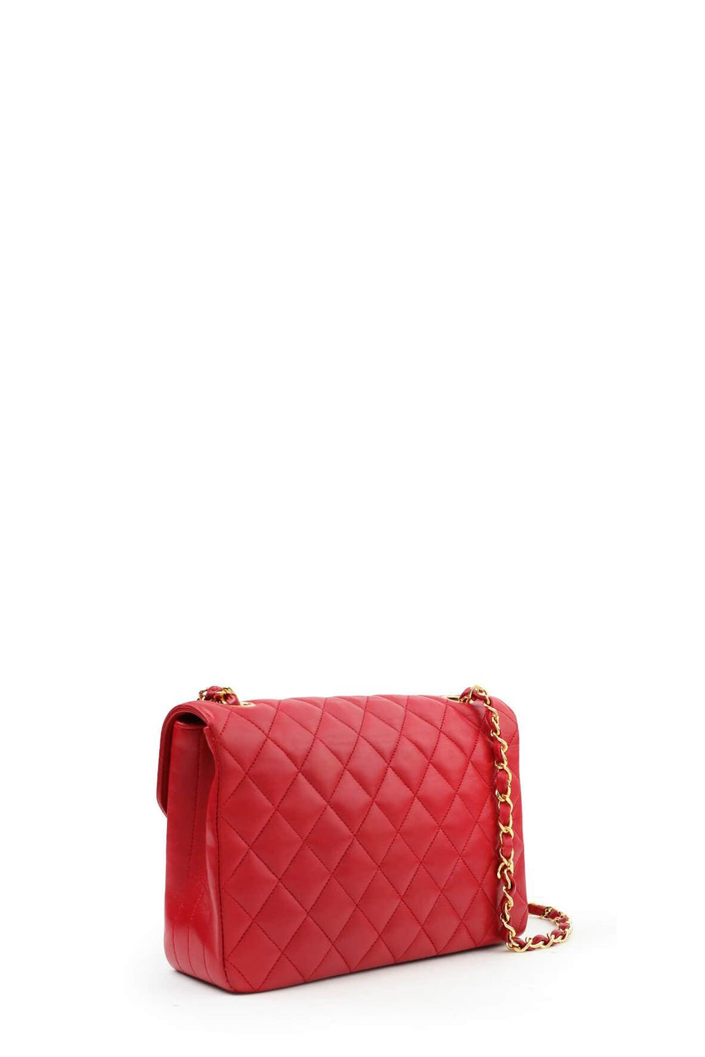 Vintage Quilted Lambskin Round Flap Bag Red