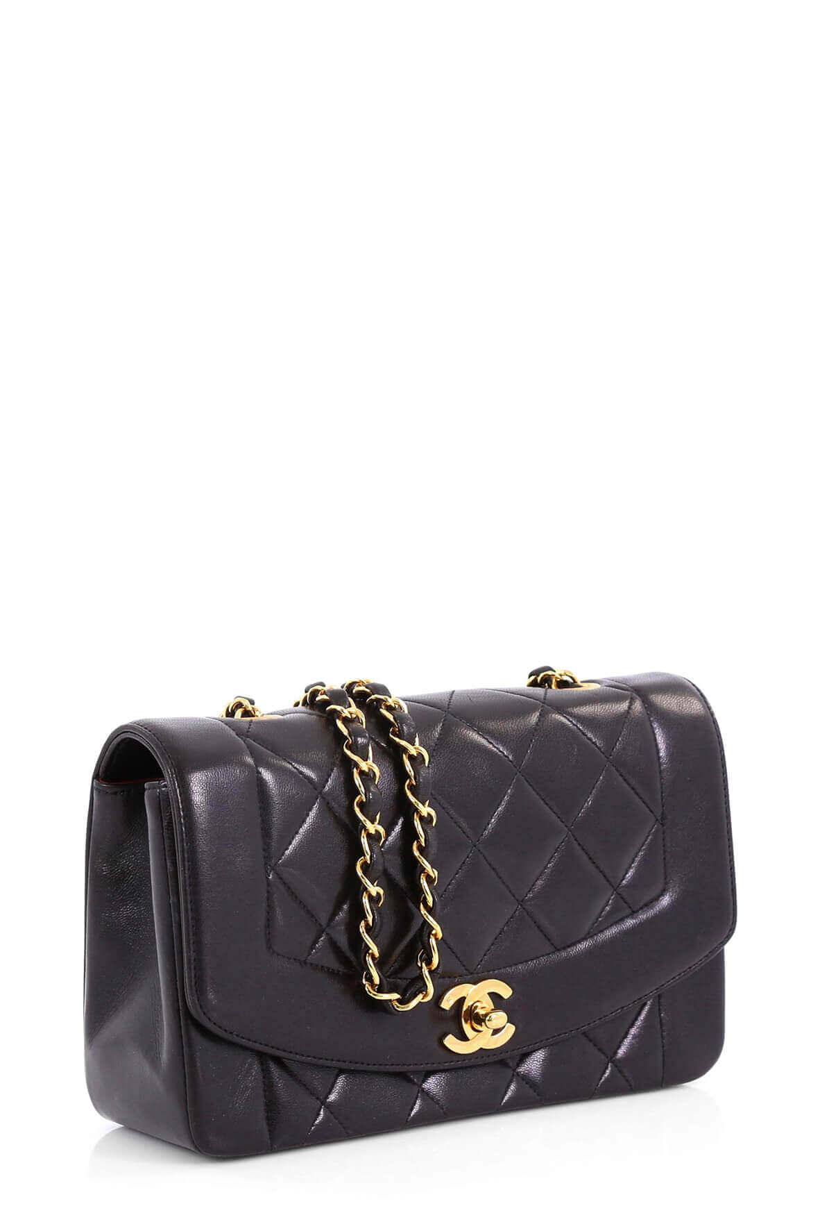 Vintage Quilted Lambskin Small Diana Flap with Gold Hardware